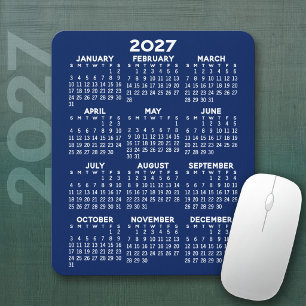 2027 Calendar - navy blue background - Vertical Mouse Mat