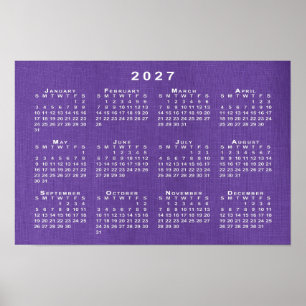 2027 Calendar on Purple Linen Template Photo Poster