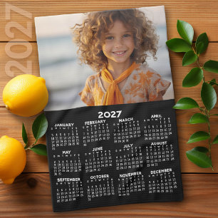 2027 Calendar Photo Full Year View Modern Minimal Tea Towel