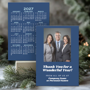 2027 Calendar, Photo - Thank You - Blue Business Holiday Card