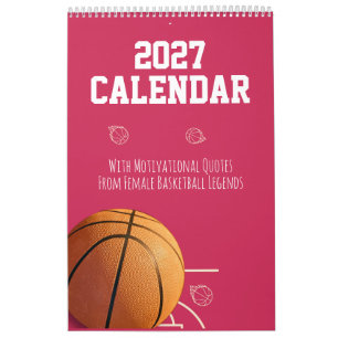 2027 Calendar Pink Basketball For Teen Girl Women