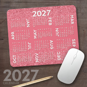 2027 Calendar - pink glitter print Mouse Mat