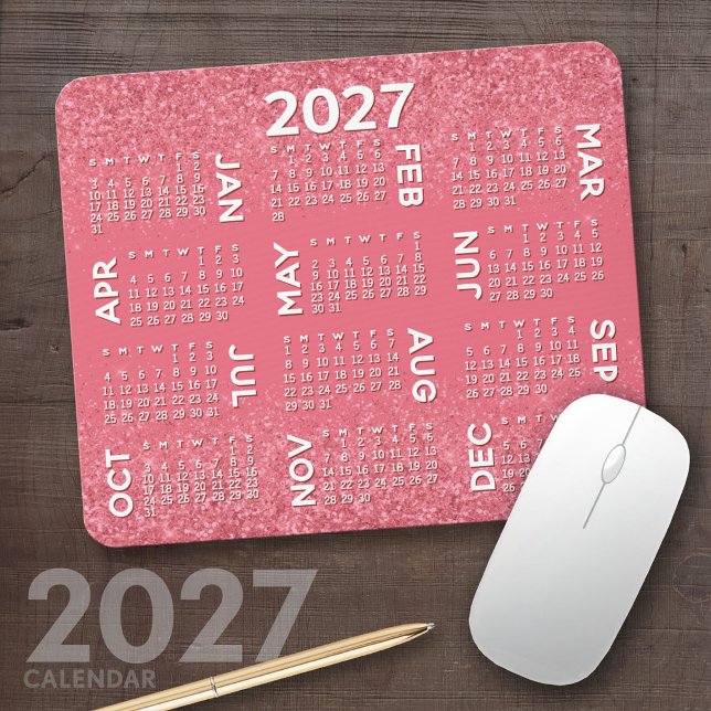 2027 Calendar - pink glitter print Mouse Mat (2027 Calendar Mousepad)