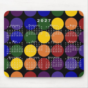 2027 Calendar Pride Rainbow Polka Dots on Black Mouse Mat