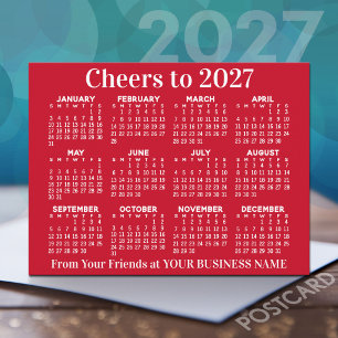 2027 Calendar Red White Business MCM pattern Announcement Postcard