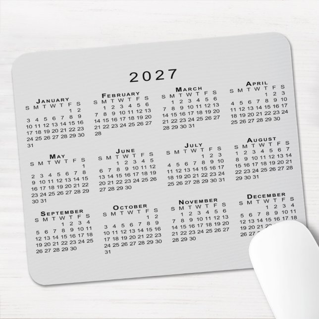 2027 Calendar Simple Grey and Black Mouse Mat (2027 Calendar Simple Gray and Black Mouse Pad in situ)