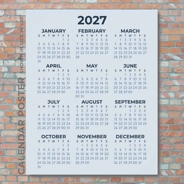 2027 Calendar Simple Modern Dusty Blue Wall Poster (Creator Uploaded)