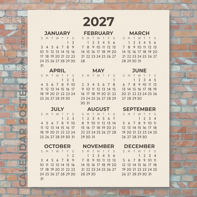 2027 Calendar Simple Modern Warm Beige Wall Poster (Creator Uploaded)