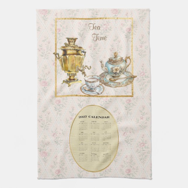 2027 Calendar Towel Tea Time or Custom Message (Vertical)