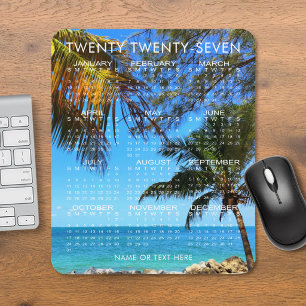 2027 Calendar Tropical Beach or Your Photo & Text Mouse Mat