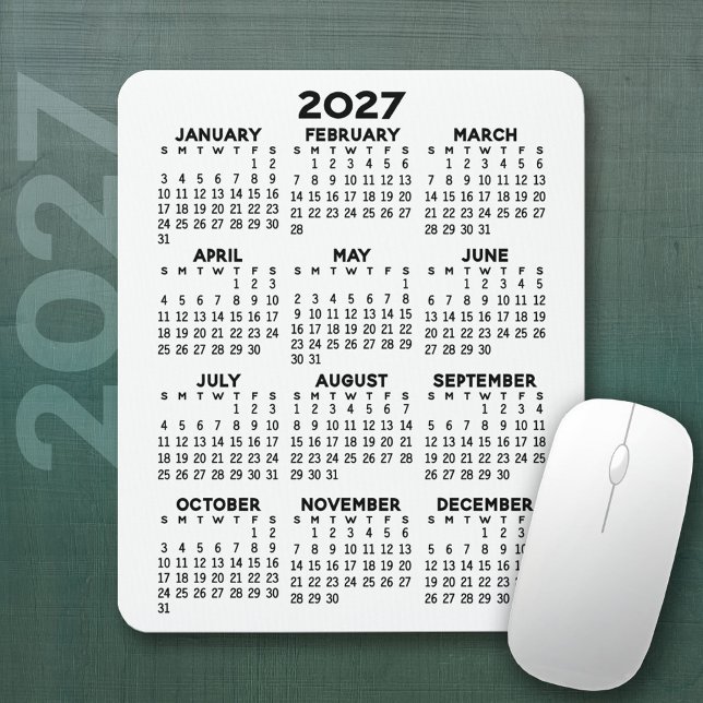 2027 Calendar - white background - Vertical  Mouse Mat (2027 Calendar Mousepad)