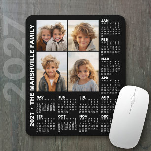 2027 Calendar with 4 Photos - Black Mouse Mat