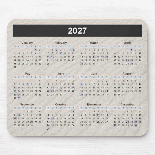 2027 Calendar with Beach Sand Background Mouse Mat (Front)