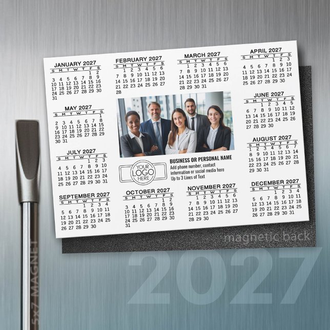 2027 Calendar with logo Contact Info MAGNET (2027 Calendar on a magnet)