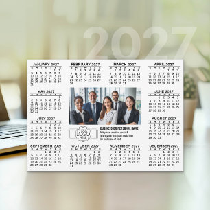 2027 Calendar with logo Contact Info White Holiday Card