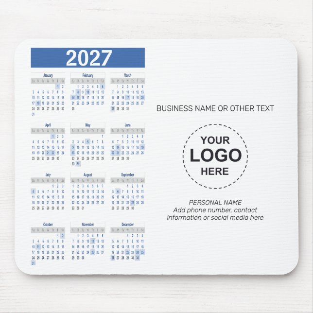 2027 Calendar with logo, Contact Information Mouse Mat (Front)