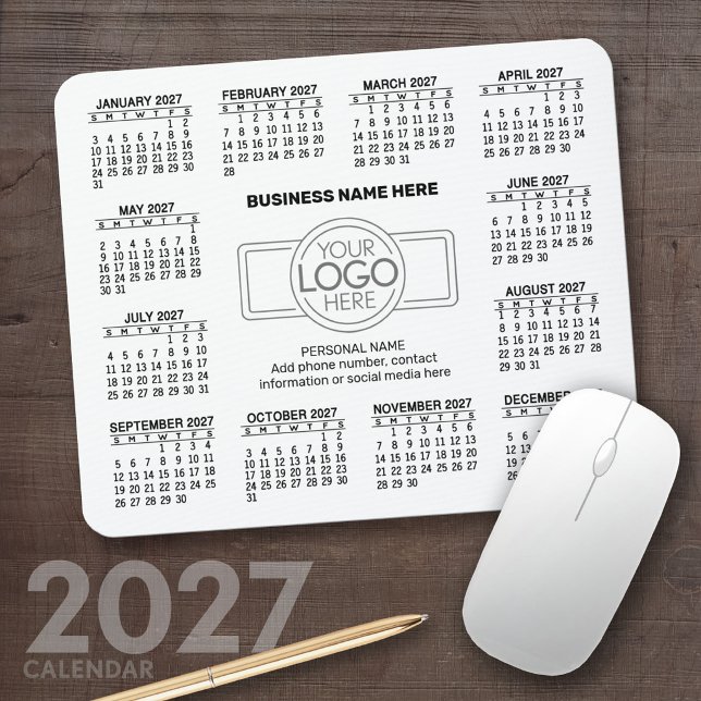 2027 Calendar with logo Contact Information Mouse Mat (2027 Calendar Mousepad)