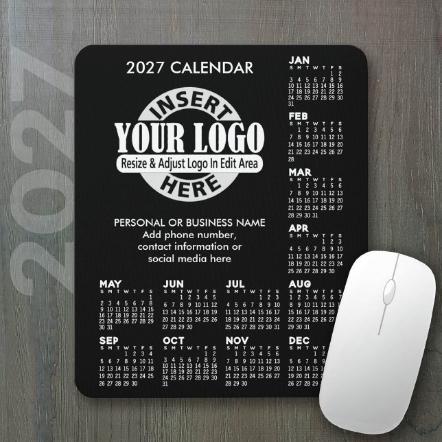 2027 Calendar with logo Contact Information Mouse Mat (2027 Calendar on a mousepad - add your logo)