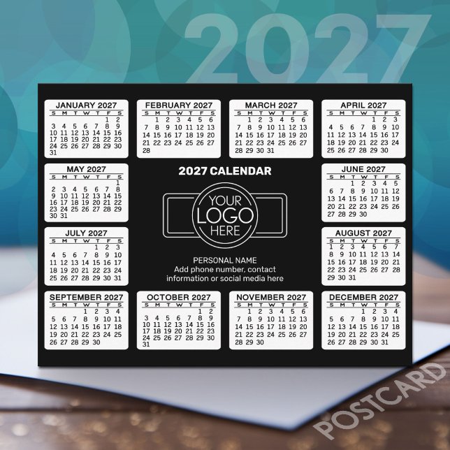 2027 Calendar with logo Contact Information Postcard (2027 Calendar on a Postcard)