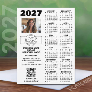 2027 Calendar with logo, QR Code, Photo and More Postcard