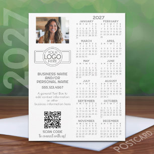 2027 Calendar with logo, QR Code, Photo and More Postcard