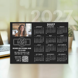 2027 Calendar with logo, QR Code, Photo BLACK Holiday Card