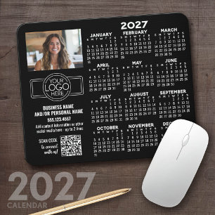 2027 Calendar with logo, QR Code, Photo BLACK Mouse Mat
