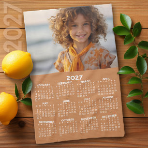 2027 Calendar with Photo - Year View - Terra Cotta Tea Towel