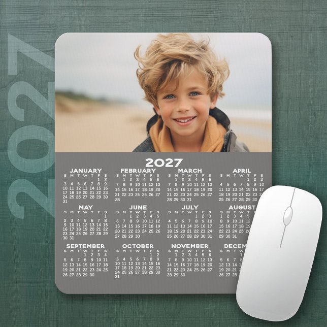 2027 Calendar with Photo - Year View Vertical Mouse Mat (2027 Calendar Mousepad)
