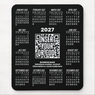 2027 Calendar with QR Code Contact Info Black Mouse Mat