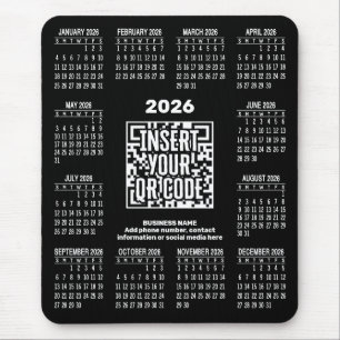 2027 Calendar with QR Code Contact Info Black Mouse Mat