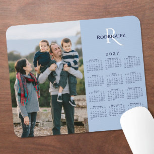 2027 Calendar Your Photo Monogram Name Light Blue Mouse Mat