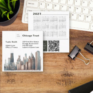 2027 Chicago Skyline Calendar QR Code Square Business Card