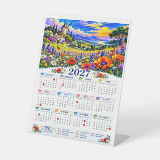 2027 Colourful Mediterranean Wildflower Landscape Pedestal Sign