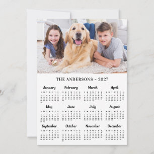2027 Custom Photo Family Name 12 Month Calendar Holiday Card