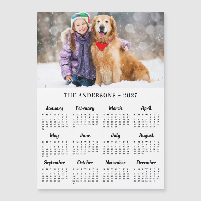 2027 Custom Photo Pet Puppy Dog Calendar Magnet  (Front)