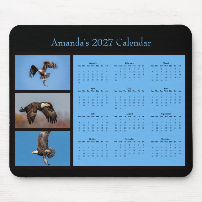 2027 Customisable Bald Eagle Desk Calendar Mouse Mat (Front)