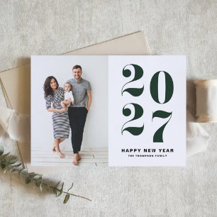 2027 Dark Green Bold Typography New Year Photo Holiday Card