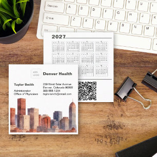 2027 Denver Skyline Calendar QR Code Square Business Card