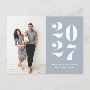 2027 Dusty Blue Bold Typography New Year Photo Holiday Postcard