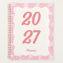 2027 Elegant Pink Floral Hardcover Spiral Planner
