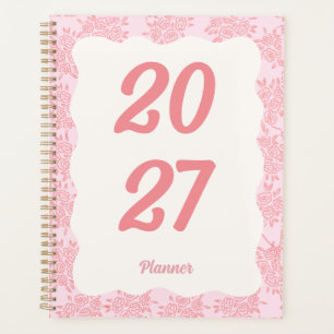 2027 Elegant Pink Floral Hardcover Spiral Planner
