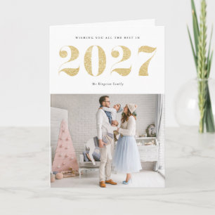 2027 Faux Gold Glitter Modern Happy New Year Holiday Card