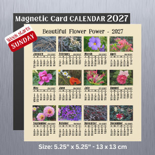 2027 Flower Photo Calendar Sunday Week Magnet Card