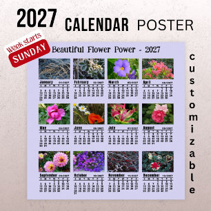 2027 Flower Photo Calendar - Sunday Week Poster