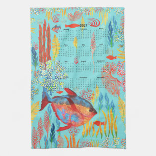 2027 full year aqua Under the Sea Calendar towel