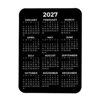 2027 Full Year Calendar Basic Minimal Mini Black Magnet