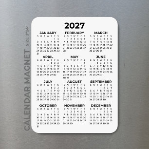 2027 Full Year Calendar Basic Minimal Mini Magnet
