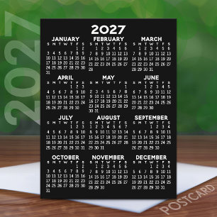 2027 Full Year View Calendar - Basic Minimal Postc Postcard