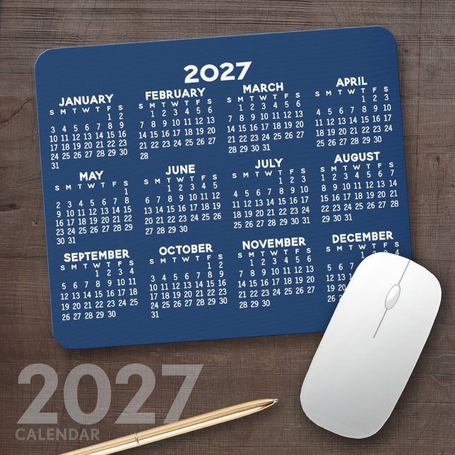 2027 Full Year View Calendar - horizontal Mouse Mat (2027 Calendar Mousepad)